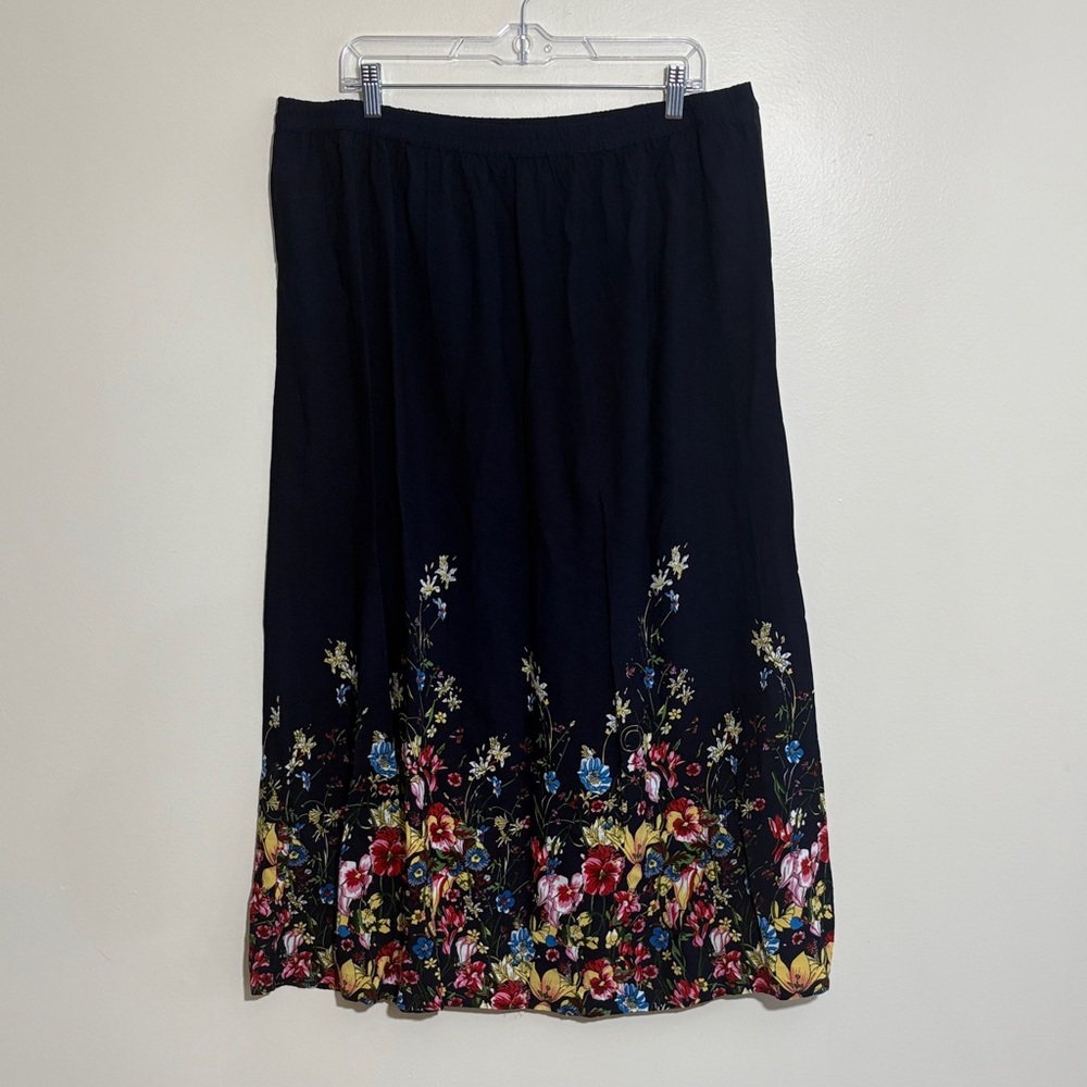 Anthony Richards Black Maxi Skirt with Floral Border-Size 1X